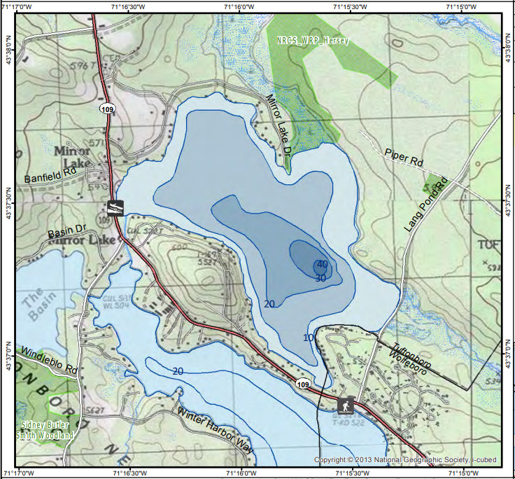 Topographical map showing Mirror Lake